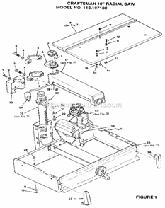 Figure 1 Diagram and Parts List for 113197180  Craftsman Chop Saw