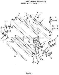 Figure 5 - Arm Assembly Diagram and Parts List for 113197180  Craftsman Chop Saw