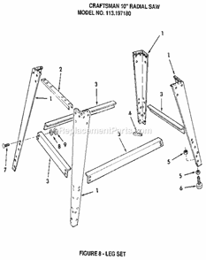 Figure 8 - Leg Set Diagram and Parts List for 113197180  Craftsman Chop Saw