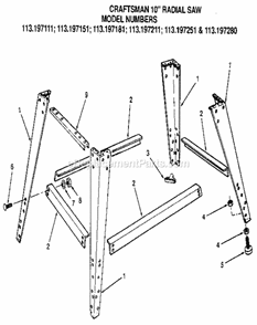 Figure 10 - Leg Set Diagram and Parts List for 113197280  Craftsman Chop Saw