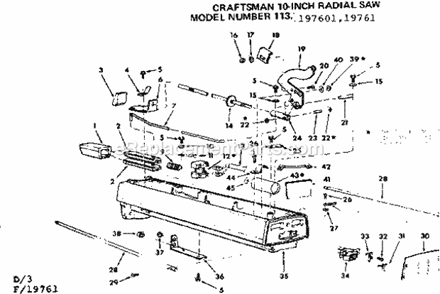 Arm Assembly Diagram and Parts List for 113197601  Craftsman Chop Saw