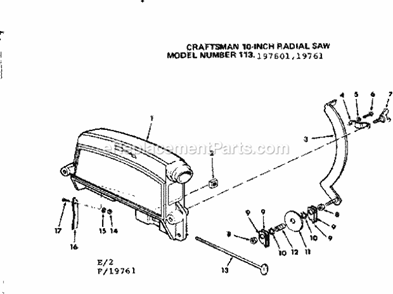Guard Assembly Diagram and Parts List for 113197601  Craftsman Chop Saw