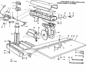 Unit Diagram and Parts List for 113197602  Craftsman Chop Saw