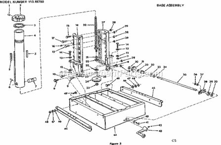 Base Assembly Diagram and Parts List for 11319760  Craftsman Chop Saw