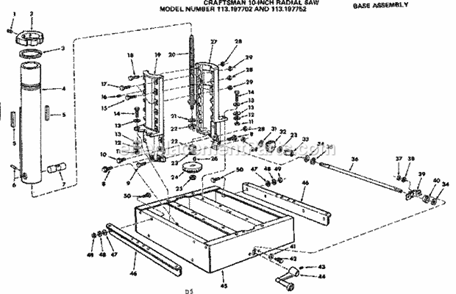 Base Assembly Diagram and Parts List for 113197752  Craftsman Chop Saw