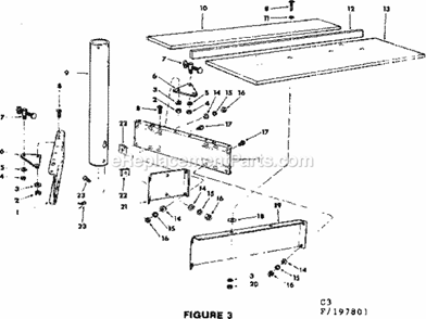 Table Mounting Diagram and Parts List for 113197801  Craftsman Chop Saw