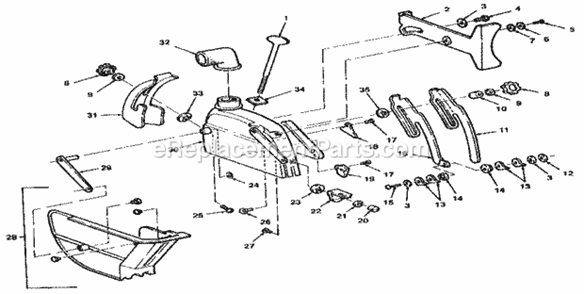 Figure 11 - Guard Diagram and Parts List for 113198111  Craftsman Chop Saw