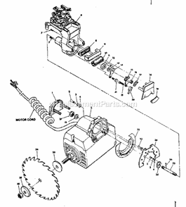 Yoke And Motor Assembly Diagram and Parts List for 113198311  Craftsman Chop Saw