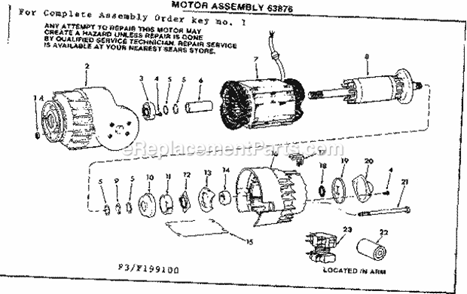 Motor Assembly Diagram and Parts List for 113199100  Craftsman Chop Saw