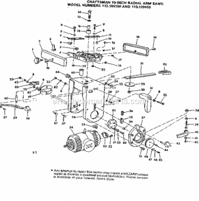 Yoke Assembly Diagram and Parts List for 113199150  Craftsman Chop Saw