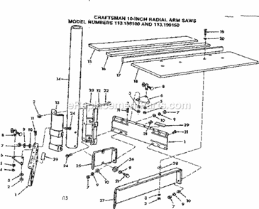 Tube And Table Assembly Diagram and Parts List for 113199150  Craftsman Chop Saw