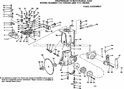 Yoke Assembly Diagram and Parts List for 113199350  Craftsman Chop Saw