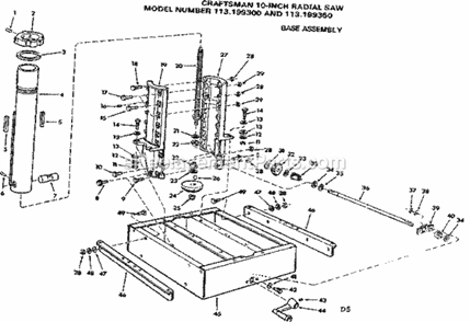 Base Assembly Diagram and Parts List for 113199350  Craftsman Chop Saw
