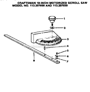 Miter Gauge Asm Diagram and Parts List for 113207650  Craftsman Scroll Saw