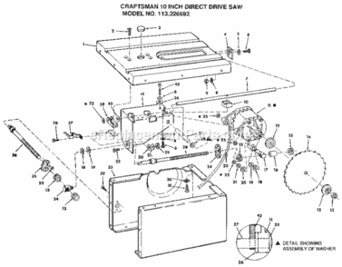 Internal_Parts Diagram and Parts List for 113226682  Craftsman Table Saw