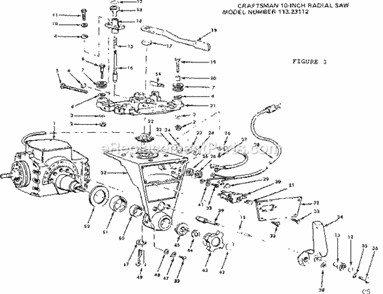 Motor Assembly Diagram and Parts List for 11323112  Craftsman Chop Saw