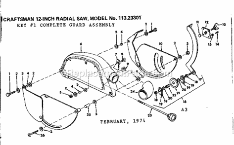 Guard Assembly Diagram and Parts List for 11323301  Craftsman Chop Saw