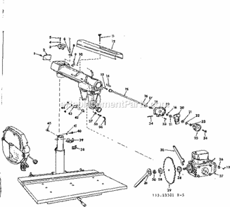 Arm And Motor Assembly Diagram and Parts List for 11323301  Craftsman Chop Saw