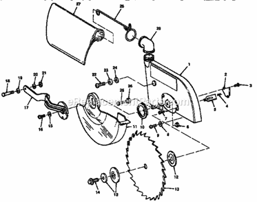 Blade And Blade Guard Assembly Diagram and Parts List for 113234601  Craftsman Miter Saw