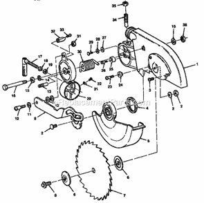 Upper Guard Assembly Diagram and Parts List for 113234681  Craftsman Miter Saw