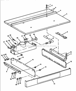 Table/Base Assy. Diagram and Parts List for 113234800  Craftsman Chop Saw