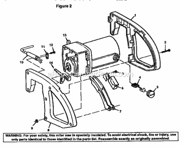 Arm And Motor Assembly Diagram and Parts List for 113235120  Craftsman Miter Saw