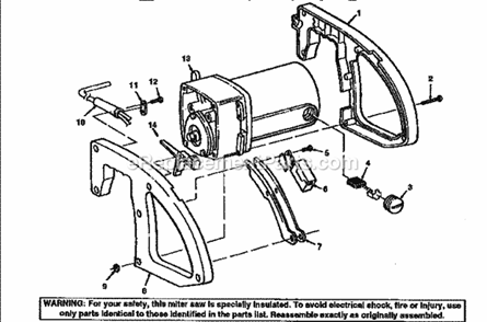 Figure 2 Arm And Motor As... Diagram and Parts List for 113235140  Craftsman Miter Saw
