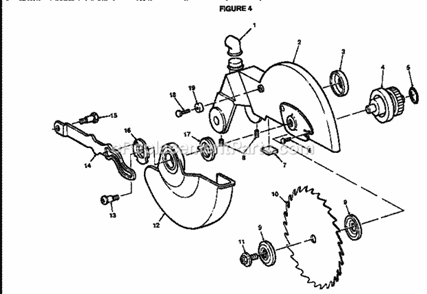 Blade And Guard Assembly Diagram and Parts List for 113235200  Craftsman Miter Saw