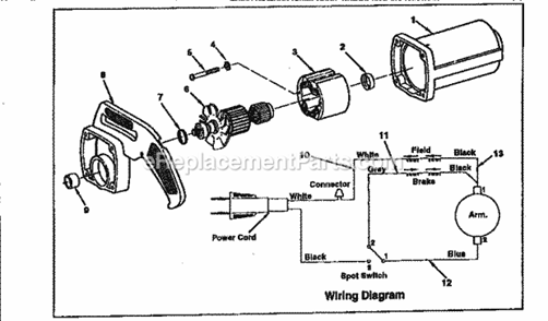 Motor Assembly Diagram and Parts List for 113235200  Craftsman Miter Saw