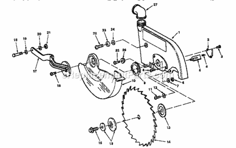 Blade And Guard Assembly Diagram and Parts List for 113235330  Craftsman Miter Saw