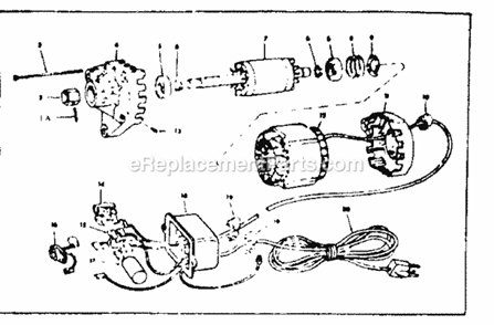 Motor Diagram and Parts List for 11324140  Craftsman Table Saw