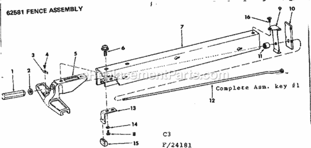 Fence Assembly Diagram and Parts List for 11324181  Craftsman Table Saw