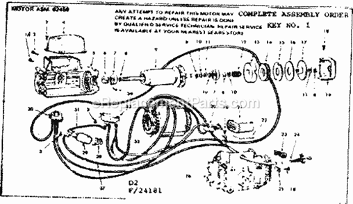 Motor Assembly Diagram and Parts List for 11324181  Craftsman Table Saw