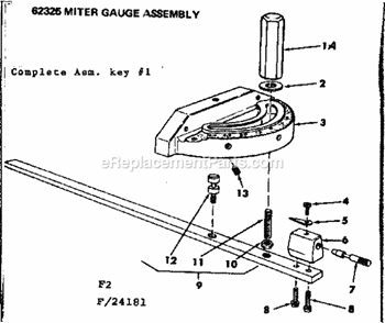 Miter Gauge Assembly Diagram and Parts List for 11324181  Craftsman Table Saw