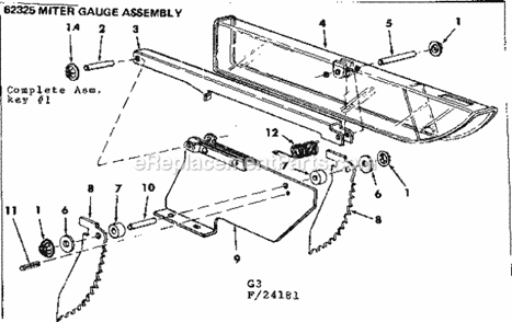 Guard Assembly Diagram and Parts List for 11324181  Craftsman Table Saw