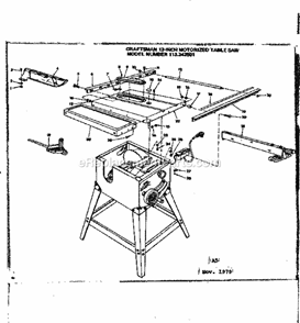 Unit Diagram and Parts List for 113242501  Craftsman Table Saw