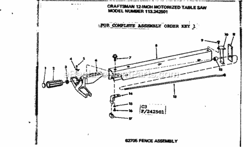 Fence Asm Diagram and Parts List for 113242501  Craftsman Table Saw