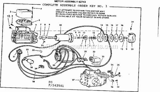 Motor Asm Diagram and Parts List for 113242501  Craftsman Table Saw