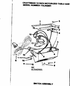 Switch Asm Diagram and Parts List for 113242501  Craftsman Table Saw