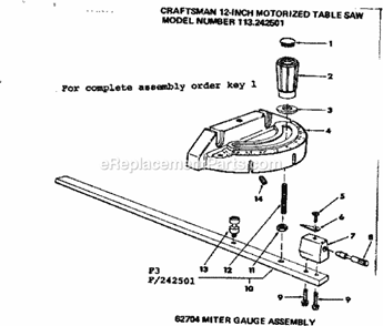 Miter Gauge Asm Diagram and Parts List for 113242501  Craftsman Table Saw