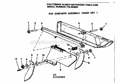 Guard Assembly Diagram and Parts List for 113242501  Craftsman Table Saw
