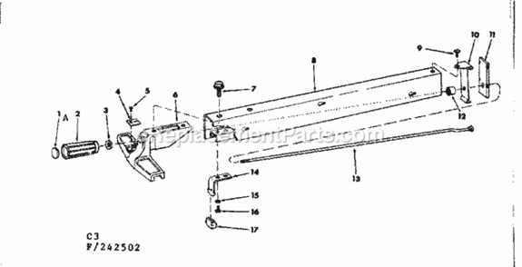 Rip Fence Assembly Diagram and Parts List for 113242502  Craftsman Table Saw