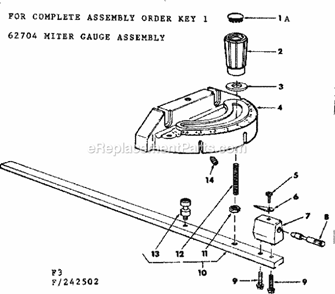 Miter Gauge Assembly Diagram and Parts List for 113242502  Craftsman Table Saw