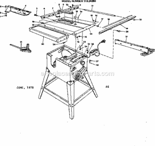 Unit Diagram and Parts List for 11324250  Craftsman Table Saw