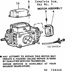 Motor Assembly Diagram and Parts List for 11324250  Craftsman Table Saw