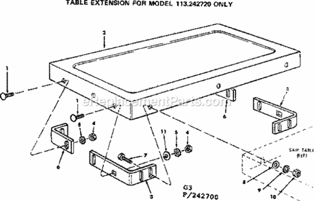 Table Extension Diagram and Parts List for 113242700  Craftsman Table Saw
