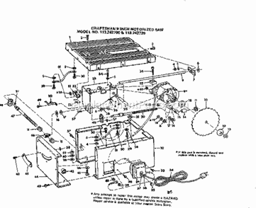Unit Breakdown Diagram and Parts List for 113242720  Craftsman Table Saw