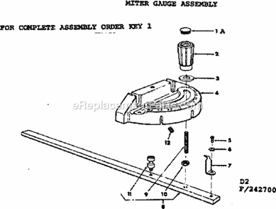 Miter Gauge Assembly Diagram and Parts List for 113242720  Craftsman Table Saw