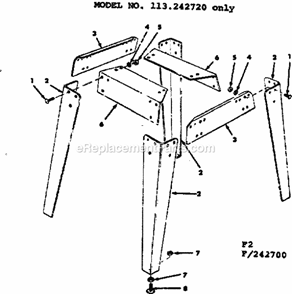 Leg Set Diagram and Parts List for 113242720  Craftsman Table Saw