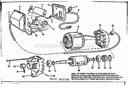 Motor and Control Box Assembly Diagram and Parts List for 113242720  Craftsman Table Saw
